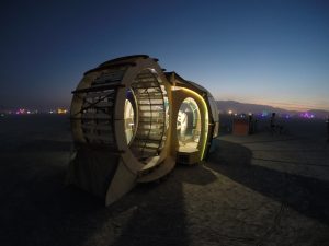 Mechanica Musica at night illuminated from within